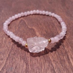 Rose Quartz Crystal Bracelet with 9-tail Fox Carving - Natural Crystals